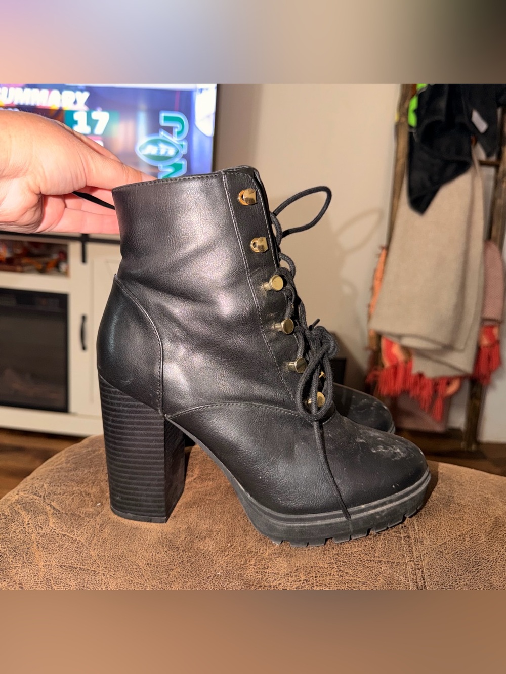 Express Black Lace-Up Platform Ankle Boots - 7.5